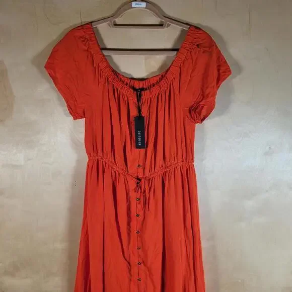 Cotton On Flamenco Off Shoulder Empire Waist Maxi Dress Women Sz L NWT - Picture 6 of 9